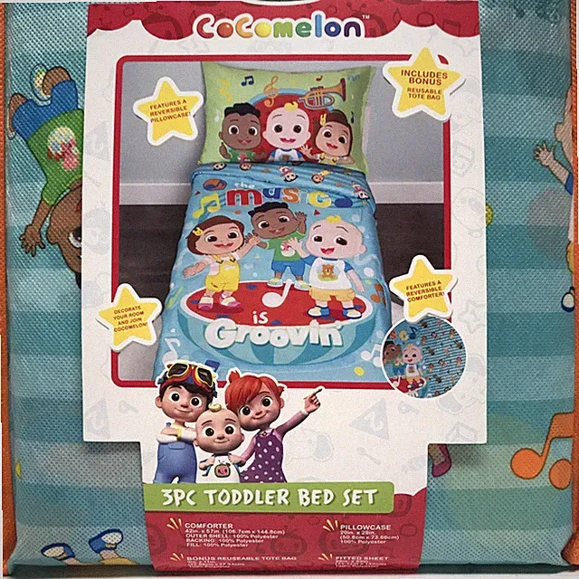 COCOMELON Kids Toddler Bedding Set You Make My Heart Sing Theme, 3pc +Bonus Tote