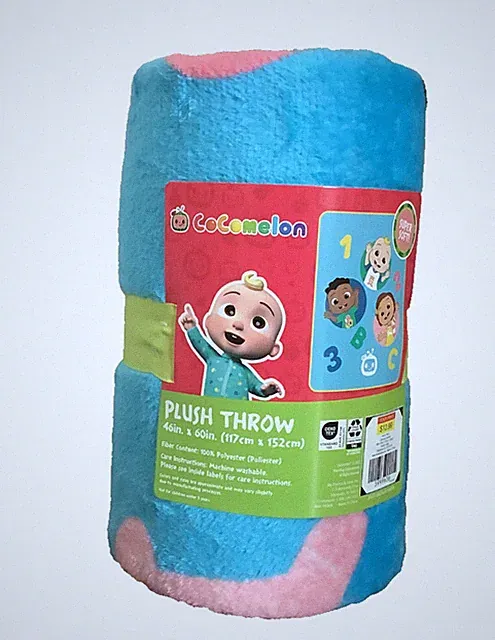 Cocomelon Plush Throw Blanket 46" x 60" Blue Soft Fleece Franco & Sons NWT