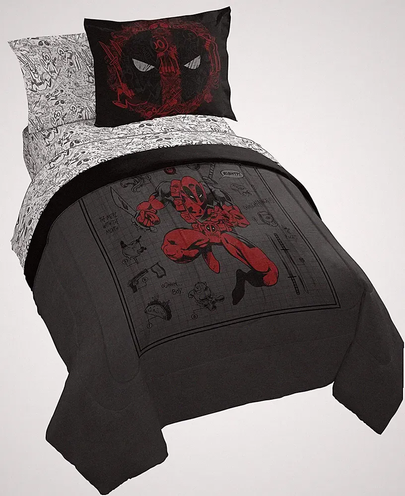 Comforter Set Full Size 7 Piece Marvel Deadpool Gray Red Jay Franco Bedding Soft