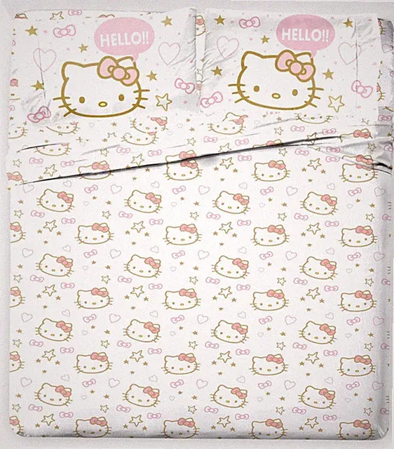 Jay Franco Hello Kitty Queen 4 PC Sheet Set Featuring Stars & Hearts Design