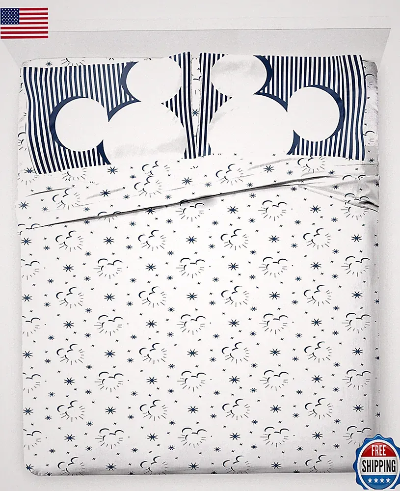 Jay Franco Mickey Mouse Full Bedding 4pc Sheet Set Fitted Flat Pillowcase White