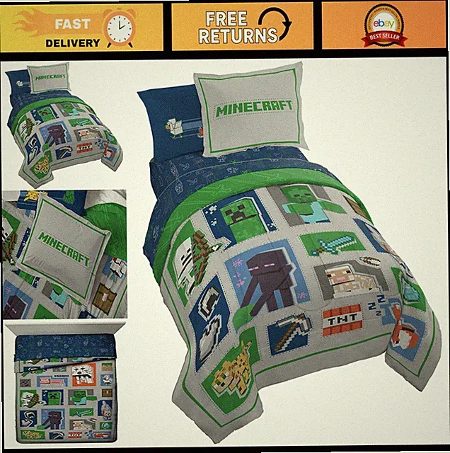 Jay Franco Minecraft 5 Piece Twin Bedding Set Reversible Comforter Sheets