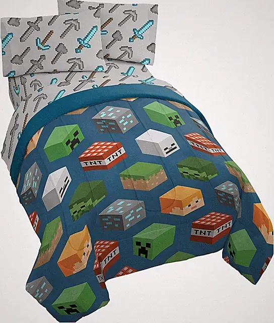 Jay Franco Minecraft Isometric 4 Piece Twin Bed Set - Includes Comforter & Sh...