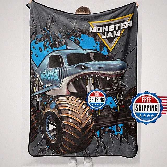 Jay Franco Monster Jam Megalodon Plush Throw Blanket 46x60 Soft & Cozy NEW