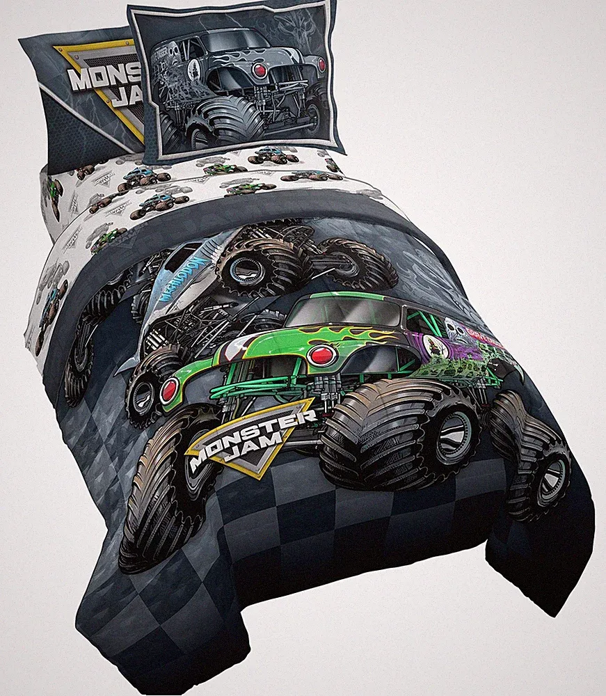 Jay Franco Monster Jam Slash 5 Piece Twin Bed Set - Includes Reversible Comfo...