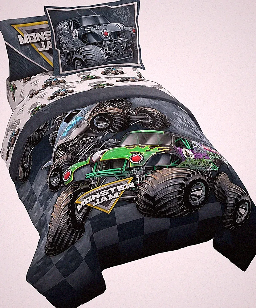 Jay Franco Monster Jam Slash 5 Piece Twin Bed Set - Includes Reversible Comforte