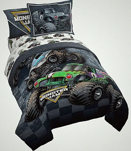 Jay Franco Monster Jam Slash 7 Piece Full Bed Set - Includes Reversible Comfo...