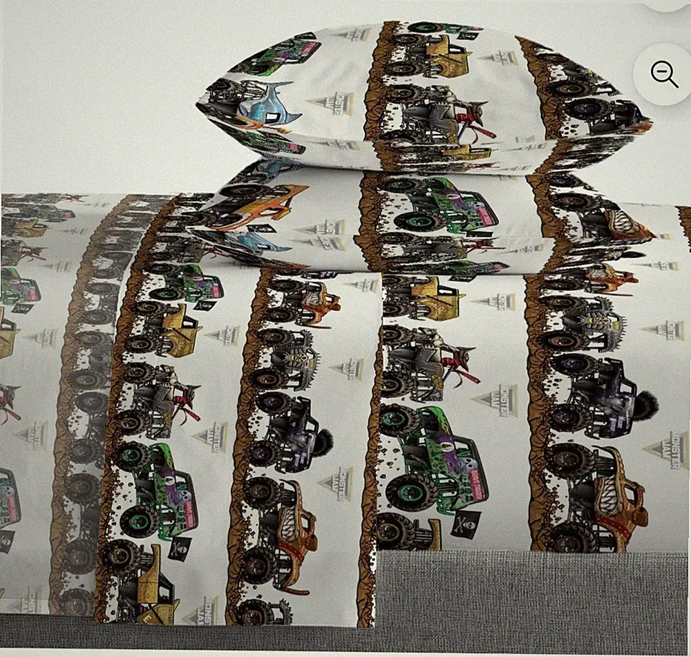 Jay Franco Monster Jam Tracks 4 Piece Full Size Sheet Set Grave Digger Megalodon
