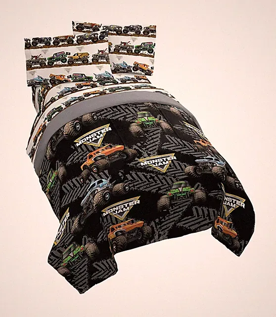 Jay franco Monster Jam Tracks 4 Piece Twin Bed Set - Includes Comforter & She...