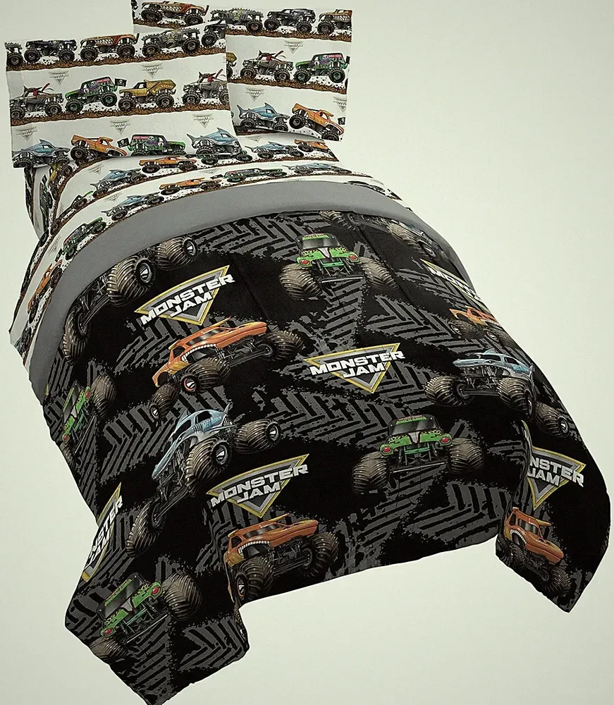 Jay franco Monster Jam Tracks 4 Piece Twin Bed Set - Includes Comforter & Sheet