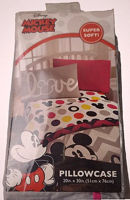 Mickey Mouse Pillowcase Jay Franco "Love" Super Soft 20" x 30" 1 Count Gray Pink