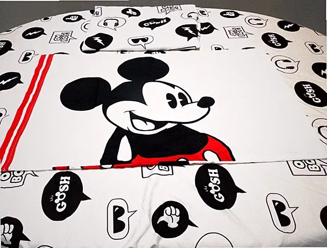 Mickey Mouse TWIN SHEET Set with Pillowcase Jay FRANCO. White, Black, Red.