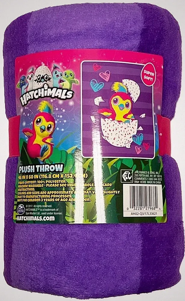 New Jay Franco Girls Hatchimals Purple Striped Plush Throw Blanket 46” x 60"