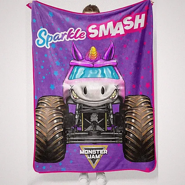 Sparkle Monster Truck Flannel Blanket Kids Cozy Gift Throw