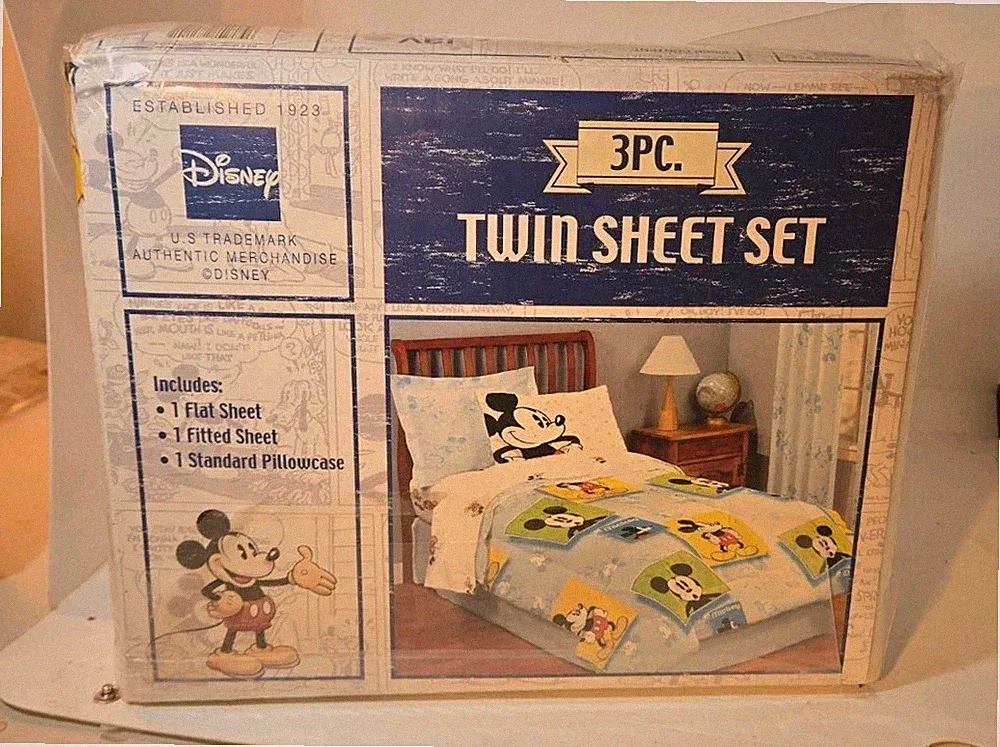 Vtg Disney Mickey Mouse TWIN Size Sheets Set Jay Franco